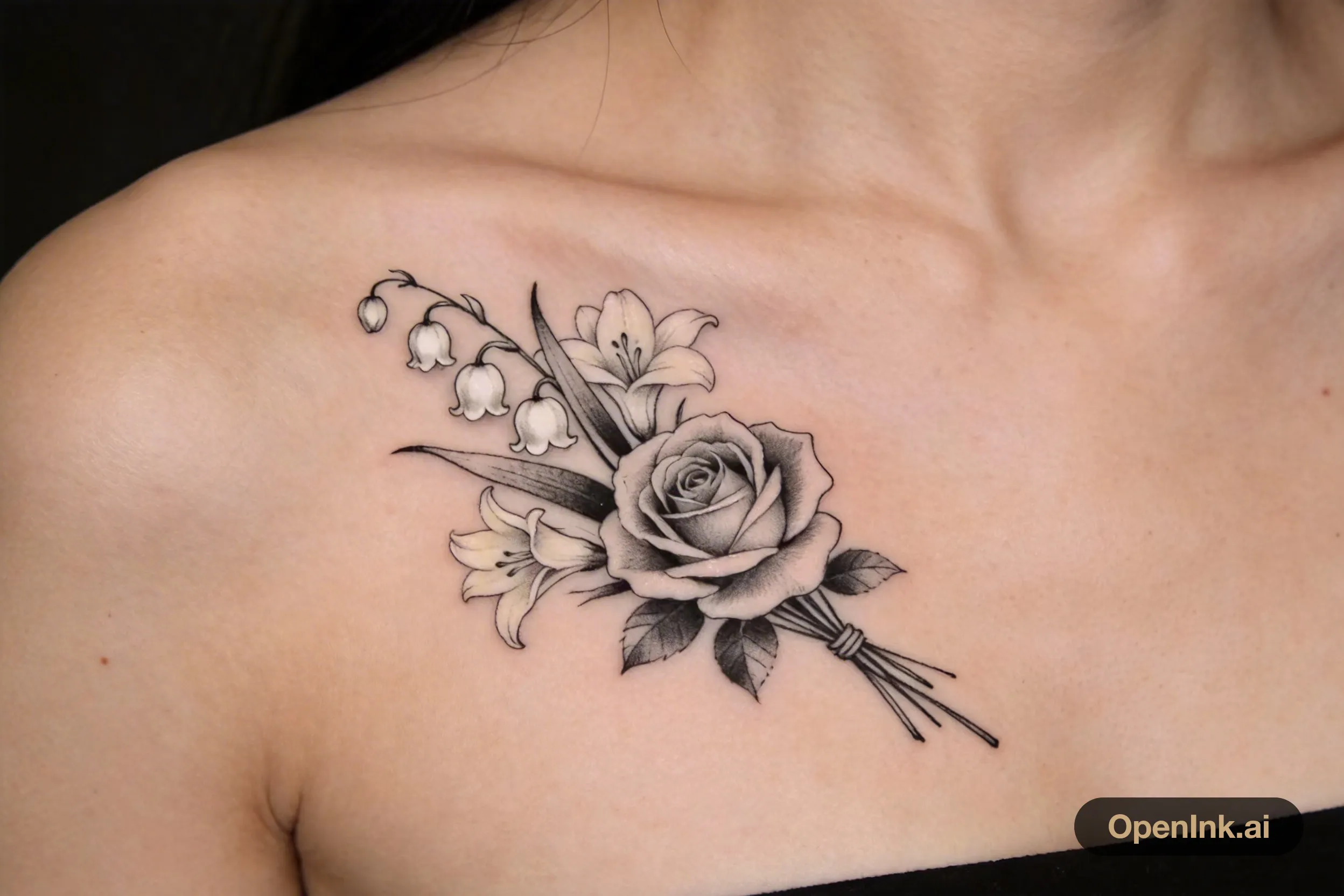 Fine line floral tattoo