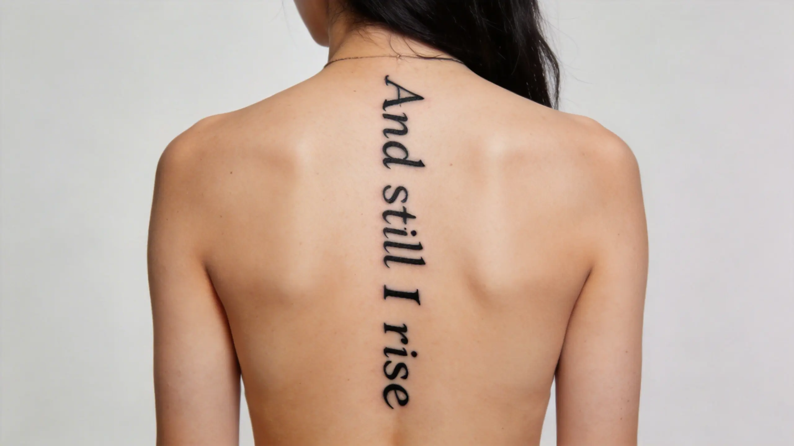 Script tattoo running along the spine