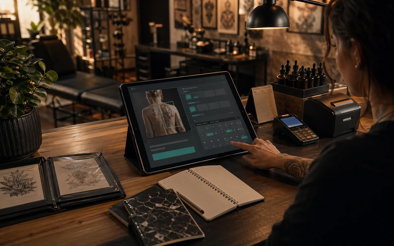 A proposal and booking schedule on the studio workspace